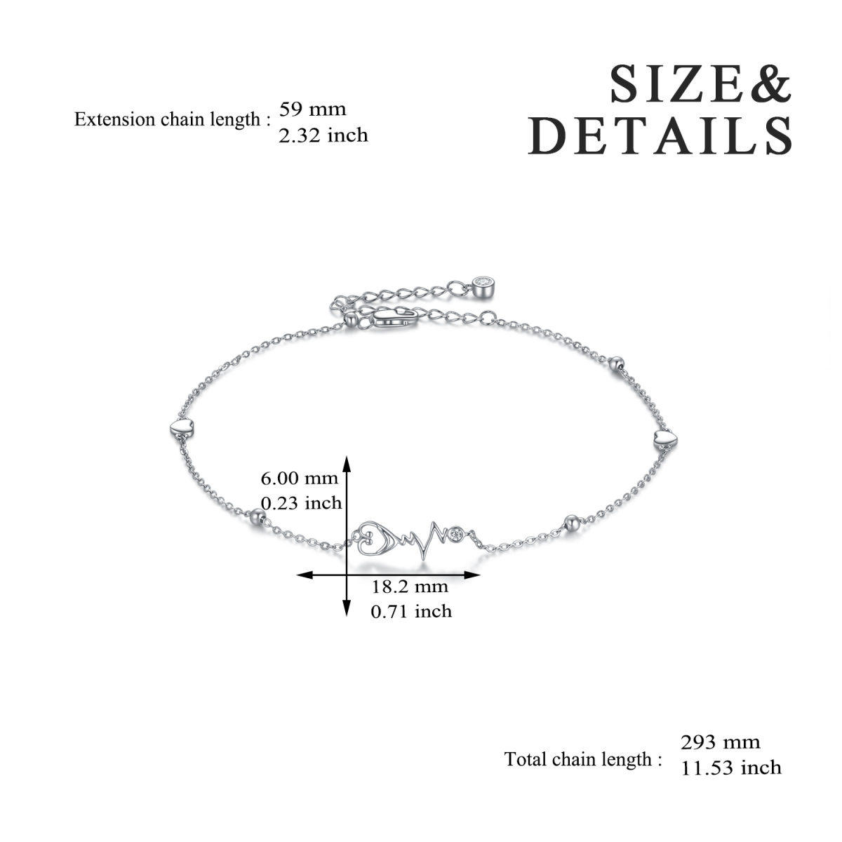 Sterling Silver Circular Shaped Blue Sandstone Electrocardiogram Single Layer Anklet-5