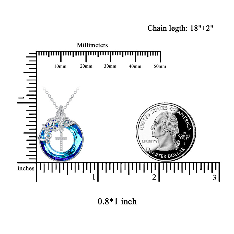 Sterling zilveren cirkelvormige vlinder & kruis kristal hanger ketting-4