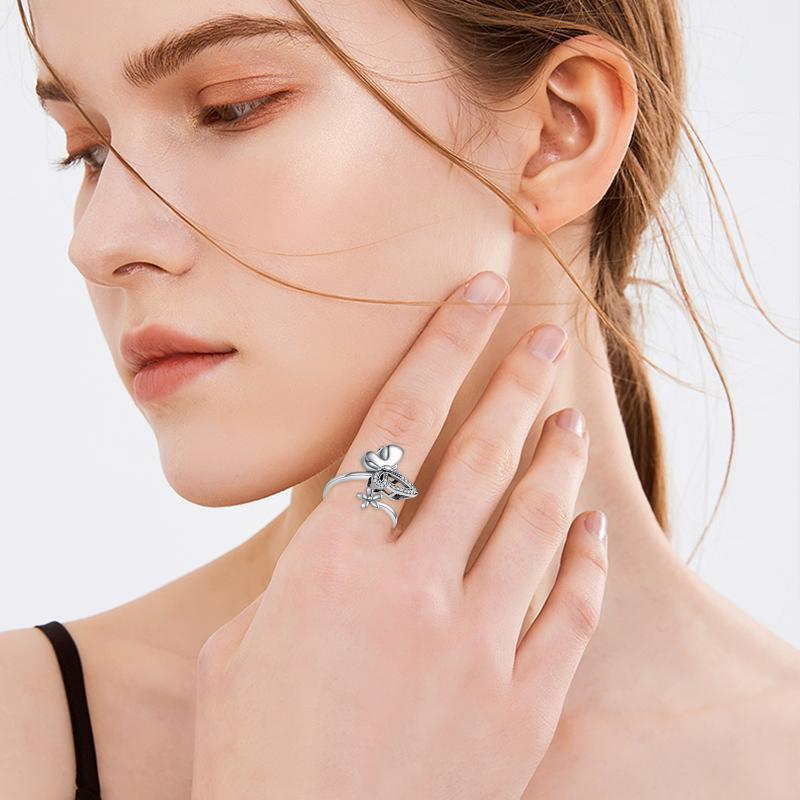 Sterling Silver Round Shaped Cubic Zirconia Butterfly & Daisy Urn Ring-2
