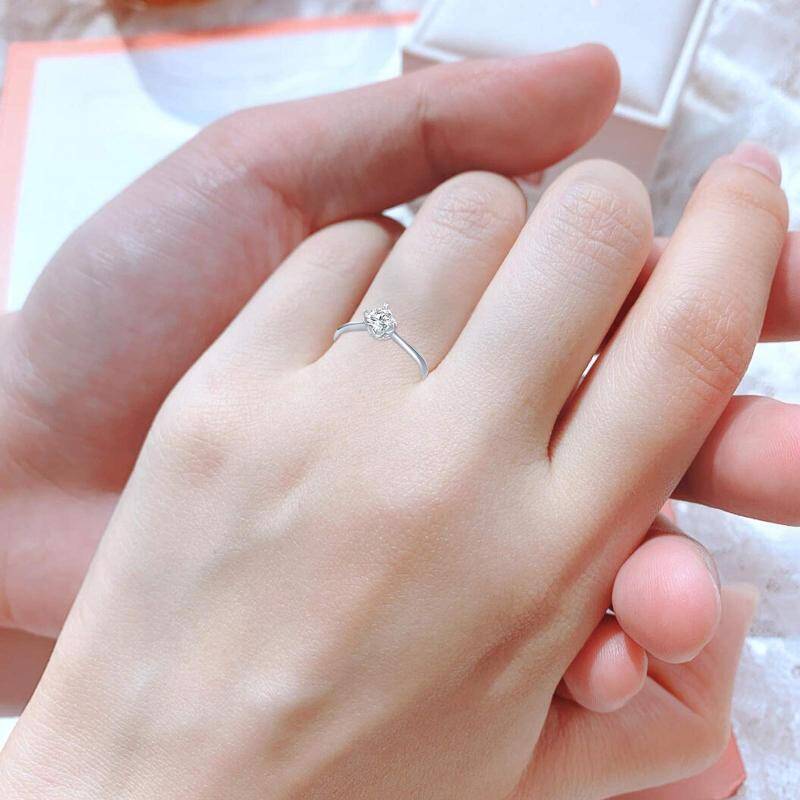 Sterling Silver Round Shaped Cubic Zirconia Couple Engagement Ring-2