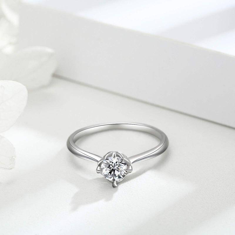 Sterling Silver Round Shaped Cubic Zirconia Couple Engagement Ring-3