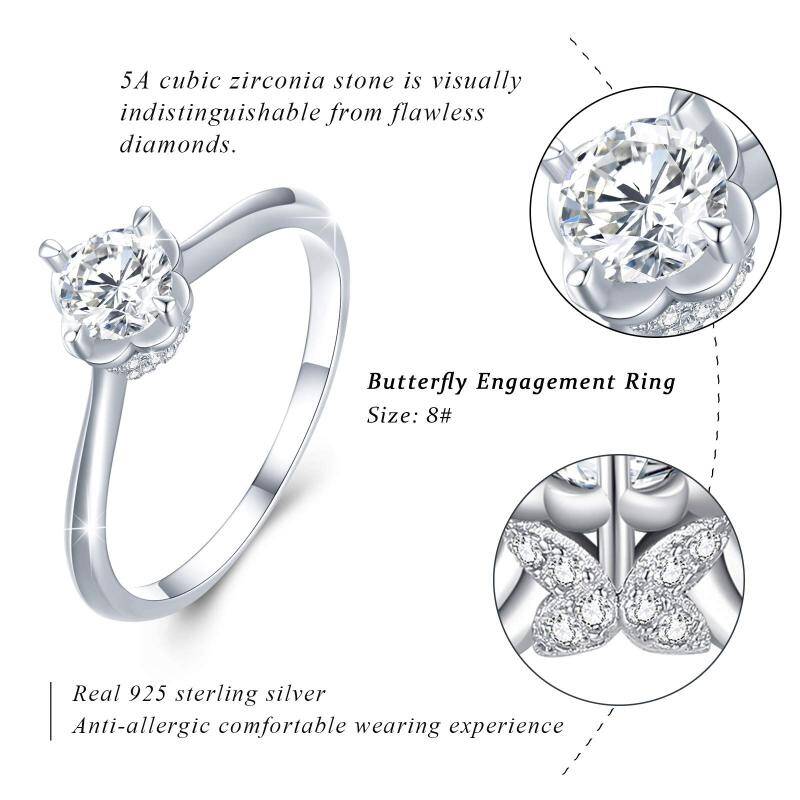 Sterling Silver Round Shaped Cubic Zirconia Couple Engagement Ring-4