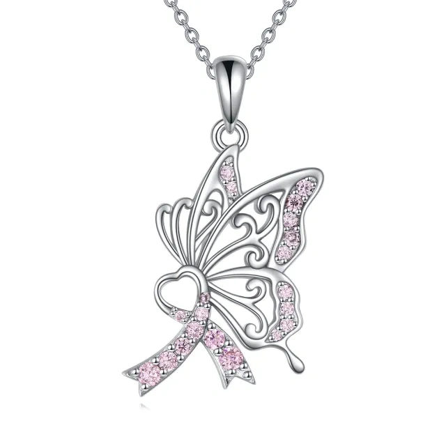 Collier en argent sterling avec pendentif papillon, coeur et ruban en zircon cubique de fo-1