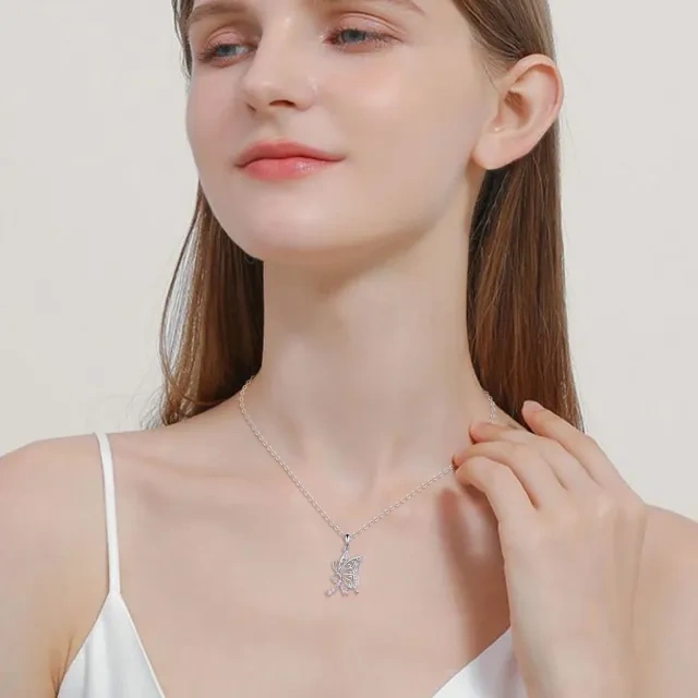 Collier en argent sterling avec pendentif papillon, coeur et ruban en zircon cubique de fo-2