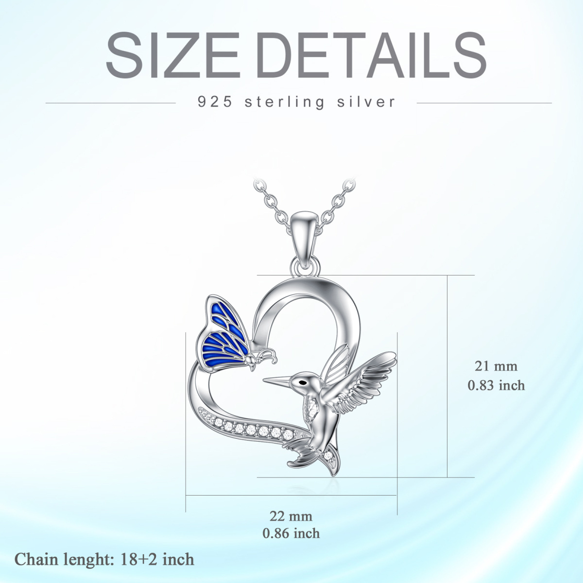 Sterling Silver Butterfly With Heart-Detailed Hummingbird Cubic Zirconia Pendant Necklace For Women-5