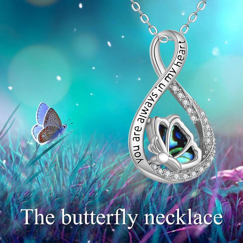 Sterling Silver Circular Shaped Cubic Zirconia Butterfly & Infinity Symbol Urn Necklace for Ashes with Engraved Word-3