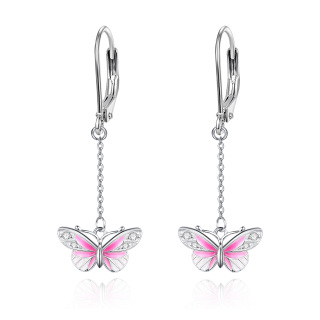 Sterling Silver Circular Shaped Cubic Zirconia Butterfly Lever-back Earrings-32