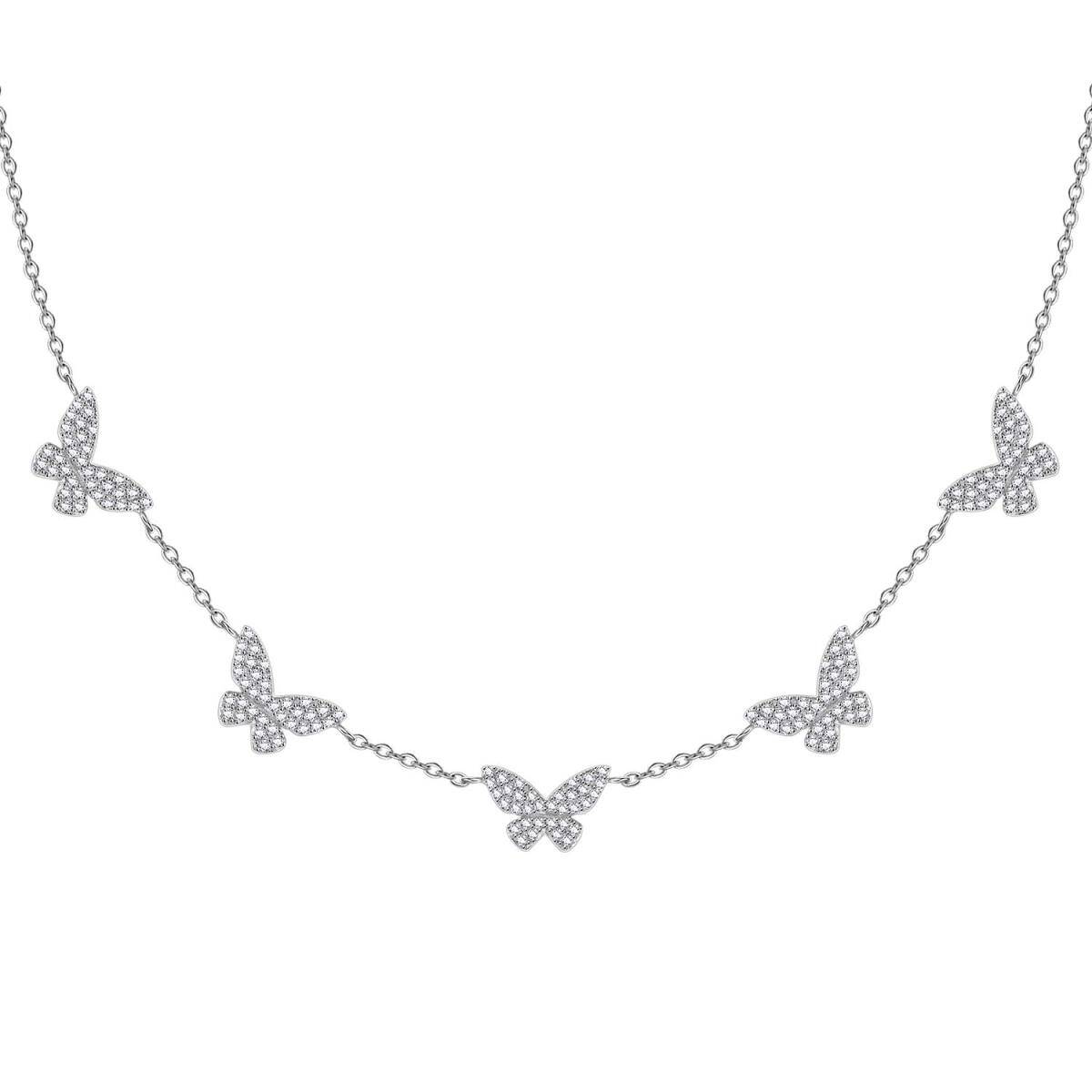 Sterling Silber kreisförmig kubischer Zirkonia Schmetterling Metall Choker Halskette-1