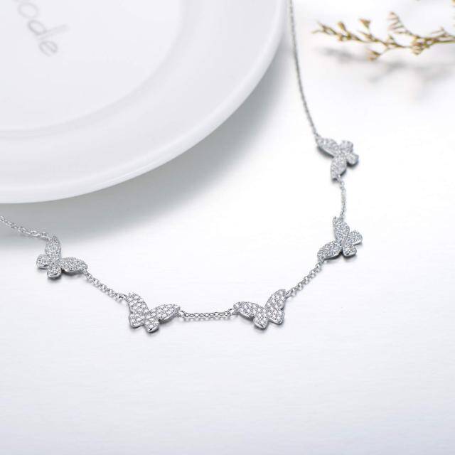 Collana a girocollo in metallo con farfalla a forma di cerchio in argento sterling-2