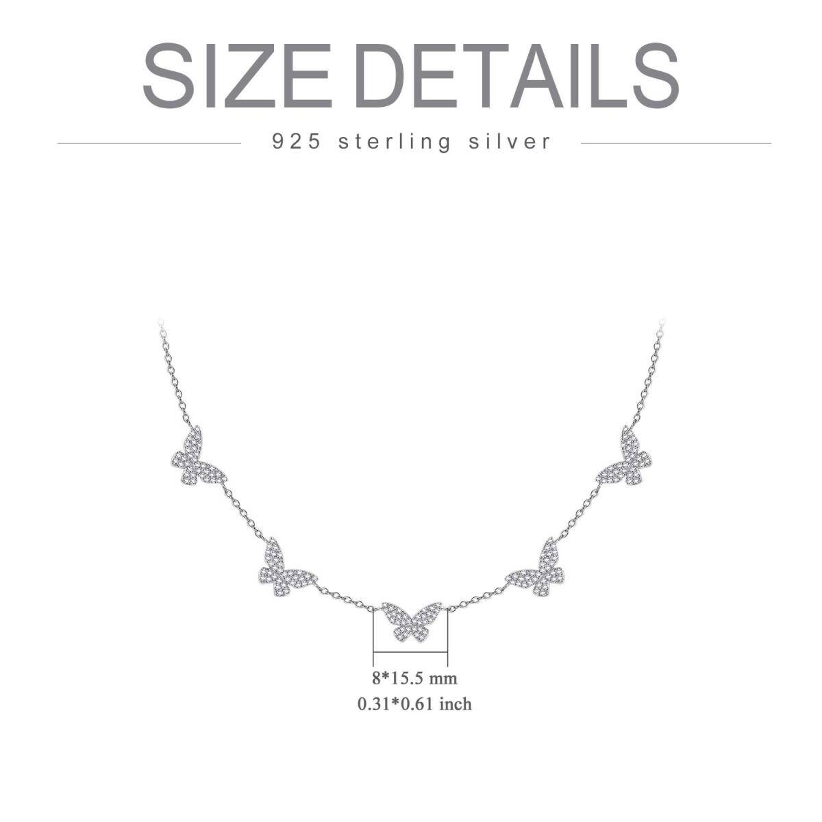 Sterling Silver Circular Shaped Cubic Zirconia Butterfly Metal Choker Necklace-7