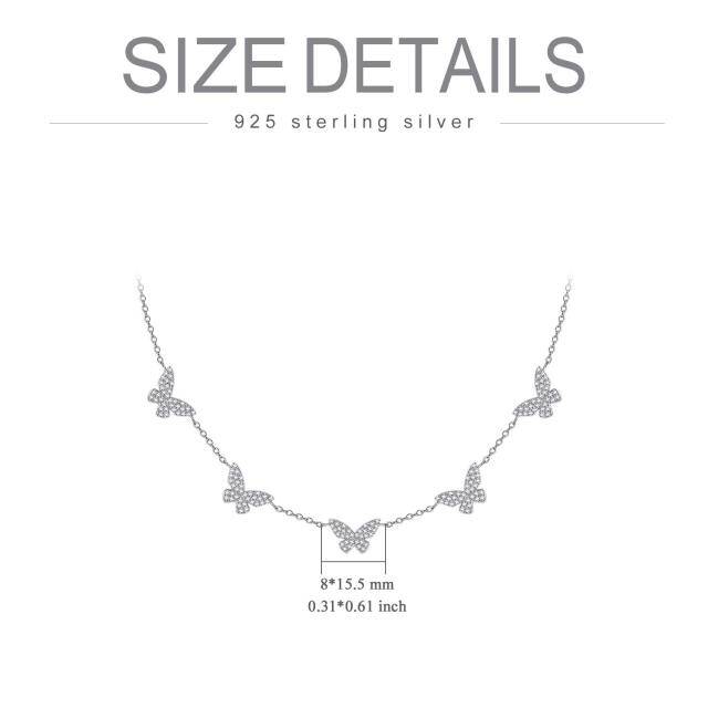 Sterling zilveren ronde vormige cubic zirconia vlinder metalen choker ketting-7