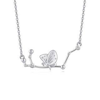 Sterling Silver Circular Shaped Cubic Zirconia Butterfly Pendant Necklace-14