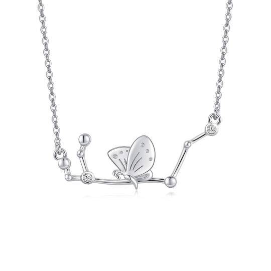 Sterling Silver Circular Shaped Cubic Zirconia Butterfly Pendant Necklace