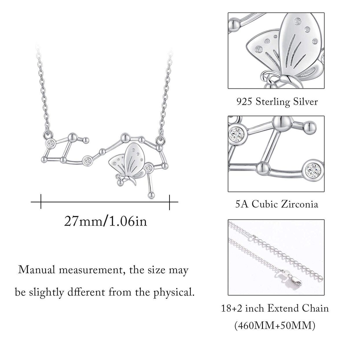 Sterling Silber kreisförmig Cubic Zirkonia Schmetterling Anhänger Halskette-3