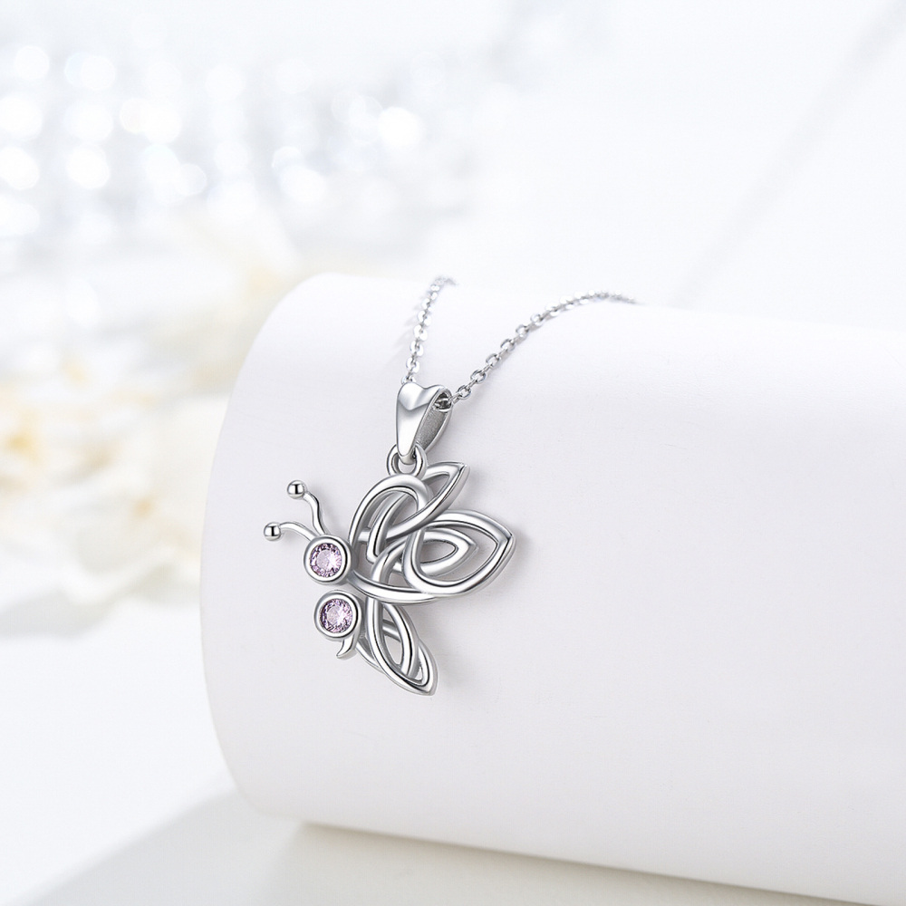 Sterling zilveren cirkelvormige cubic zirconia vlinder hanger ketting-4
