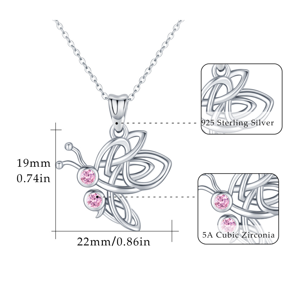 Sterling zilveren cirkelvormige cubic zirconia vlinder hanger ketting-5