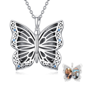 Sterling Silver Circular Shaped Butterfly Personalized Photo Locket Necklace-49