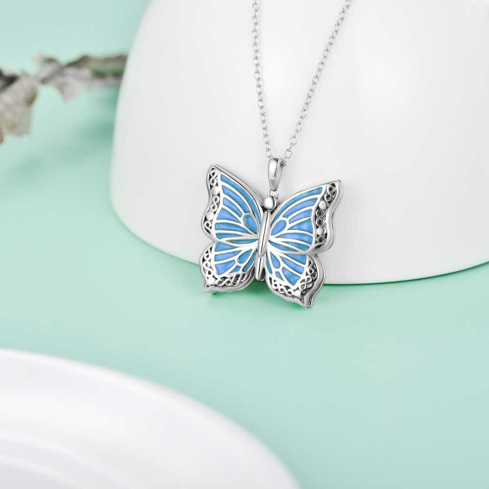Sterling Silver Circular Shaped Butterfly Personalized Photo Locket Necklace-3
