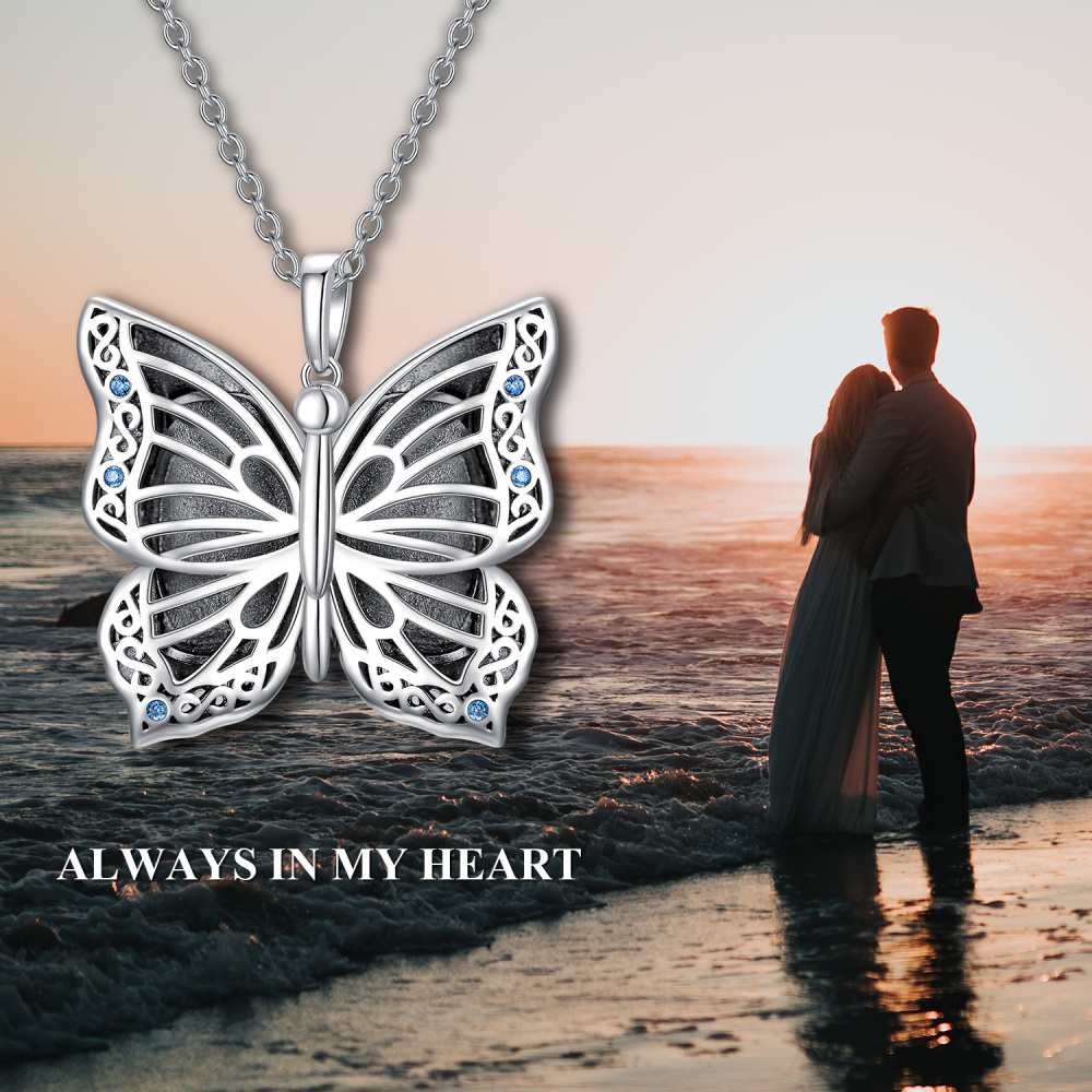 Sterling Silver Circular Shaped Butterfly Personalized Photo Locket Necklace-6