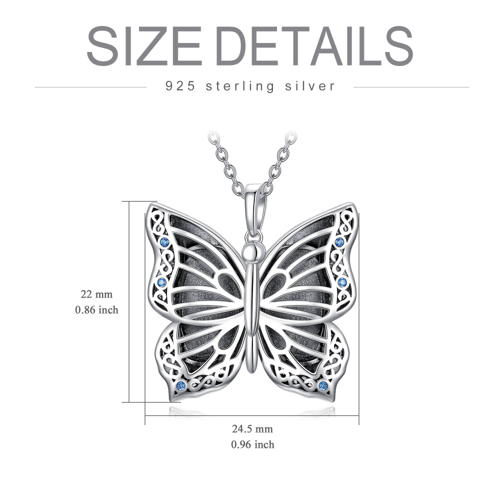 Sterling Silver Circular Shaped Butterfly Personalized Photo Locket Necklace-7