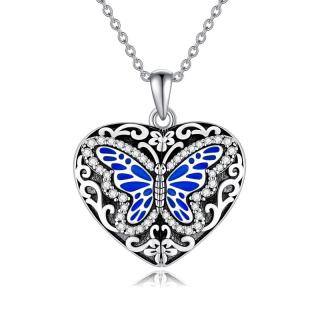 Sterling Silver Circular Cubic Zirconia Butterfly Personalised Photo Locket Necklace For Women Best Friend-4