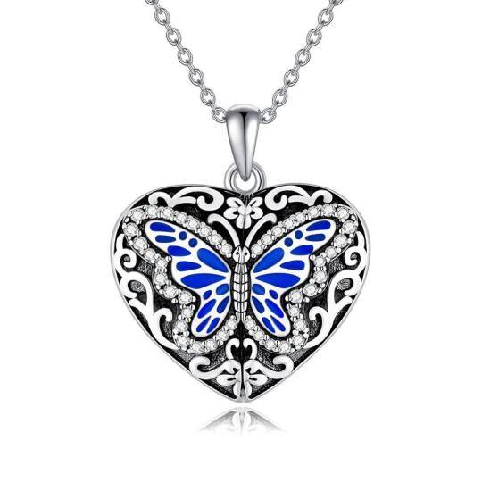 Sterling Silver Circular Cubic Zirconia Butterfly Personalised Photo Locket Necklace For Women Best Friend