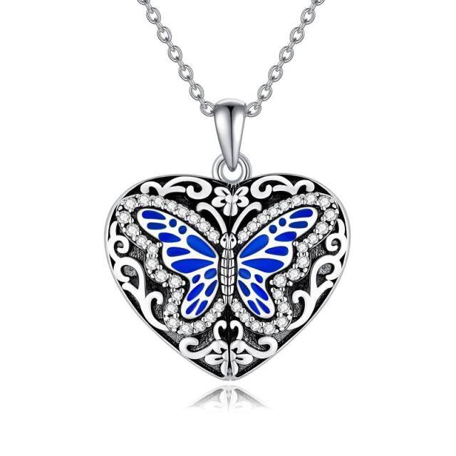 Sterling Silver Circular Shaped Butterfly & Personalized Photo Personalized Photo Locket Necklace-4