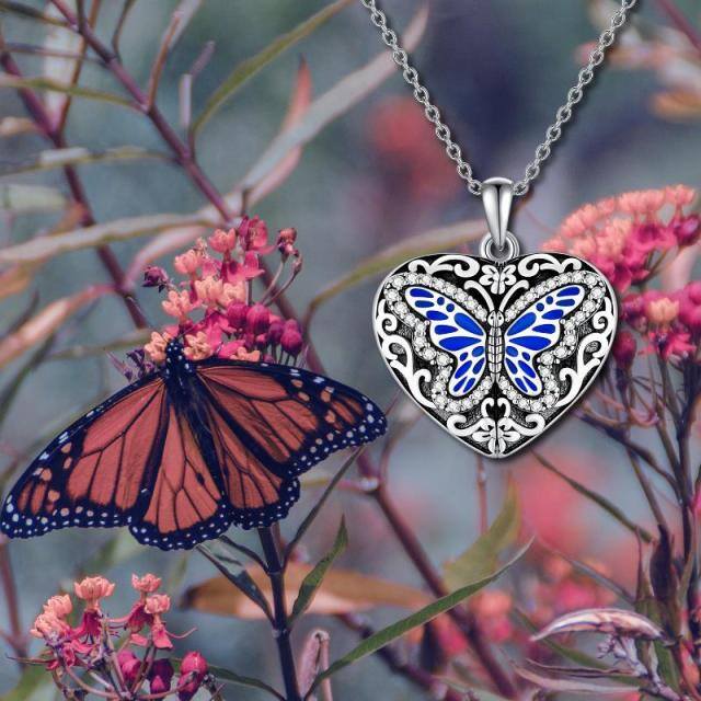 Sterling Silver Circular Shaped Butterfly & Personalized Photo Personalized Photo Locket Necklace-7