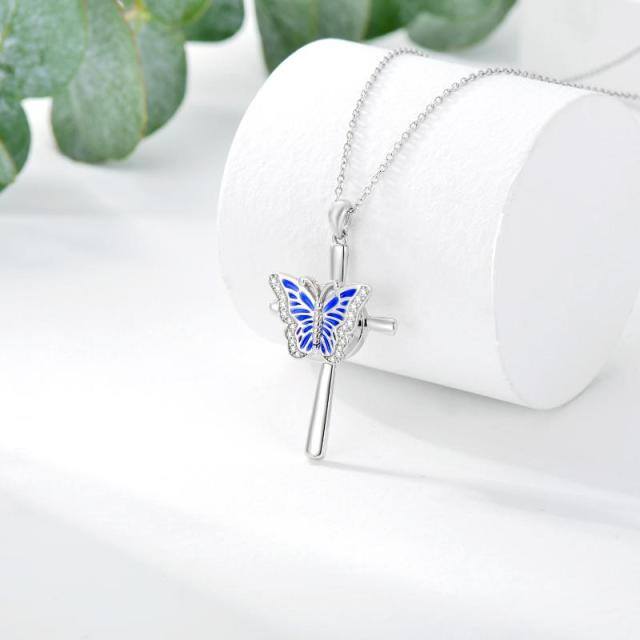 Sterling Silver Circular Shaped Cubic Zirconia Butterfly Personalized Photo Locket Necklace-3