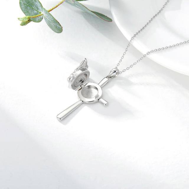 Sterling zilveren cirkelvormige cubic zirkonia vlinder gepersonaliseerde fotozakje ketting-5