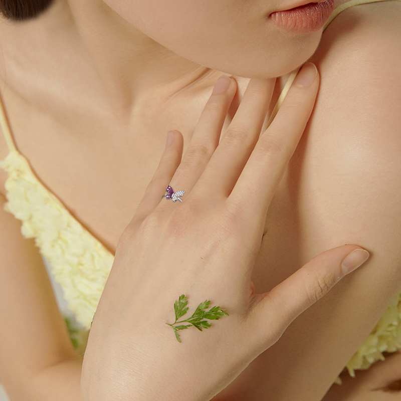 Sterling Silver Round Shaped Cubic Zirconia Butterfly Ring-2