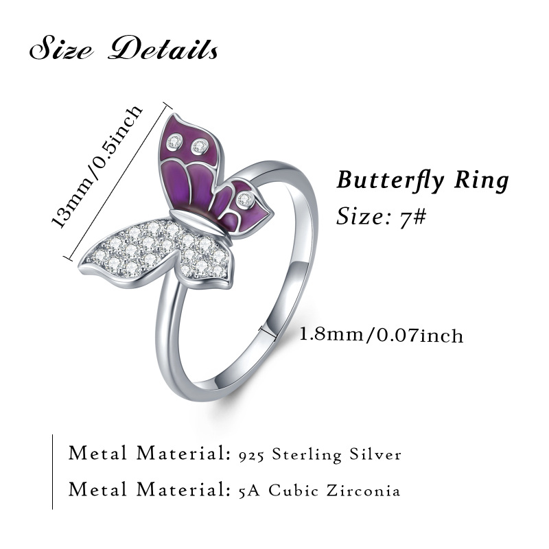 Sterling Silver Round Shaped Cubic Zirconia Butterfly Ring-5