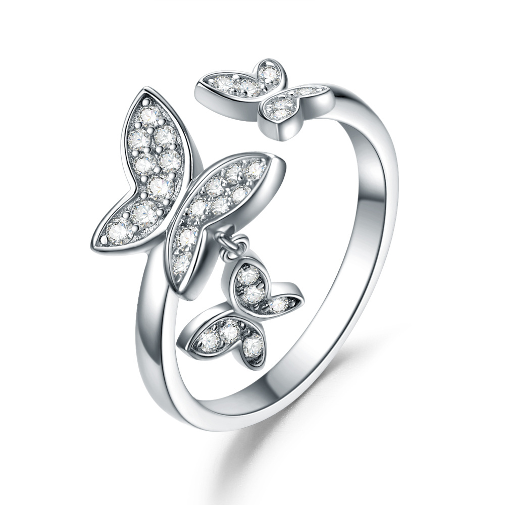 Anello a forma di farfalla con zircone circolare in argento sterling-1