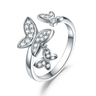 Sterling Silver Circular Shaped Cubic Zirconia Butterfly Ring-43