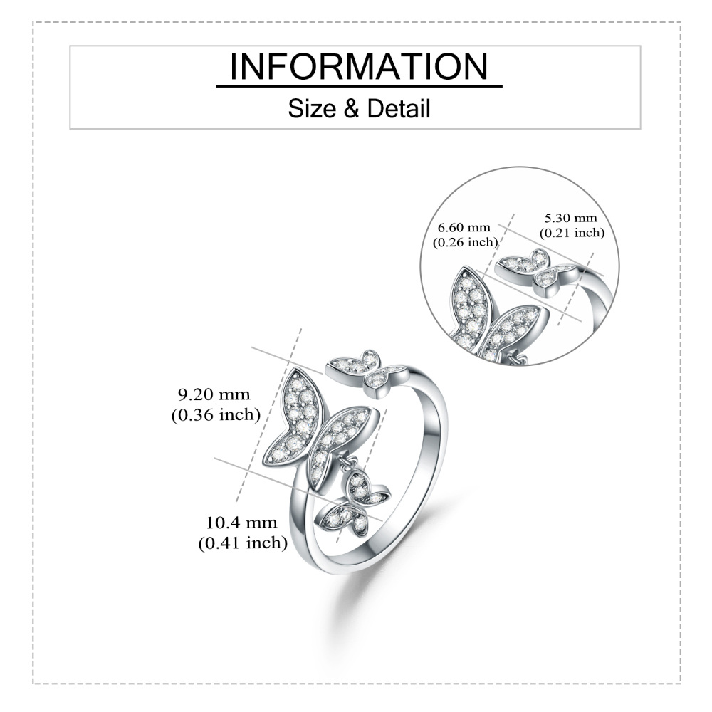 Anello a forma di farfalla con zircone circolare in argento sterling-6