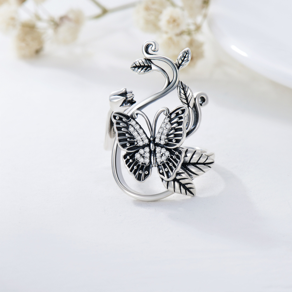 Sterling Silver Round Shaped Cubic Zirconia Butterfly Ring-3