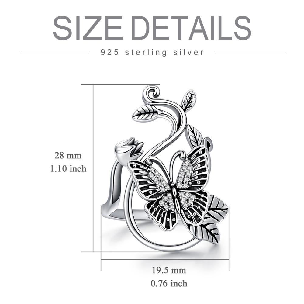 Sterling Silver Round Shaped Cubic Zirconia Butterfly Ring-5