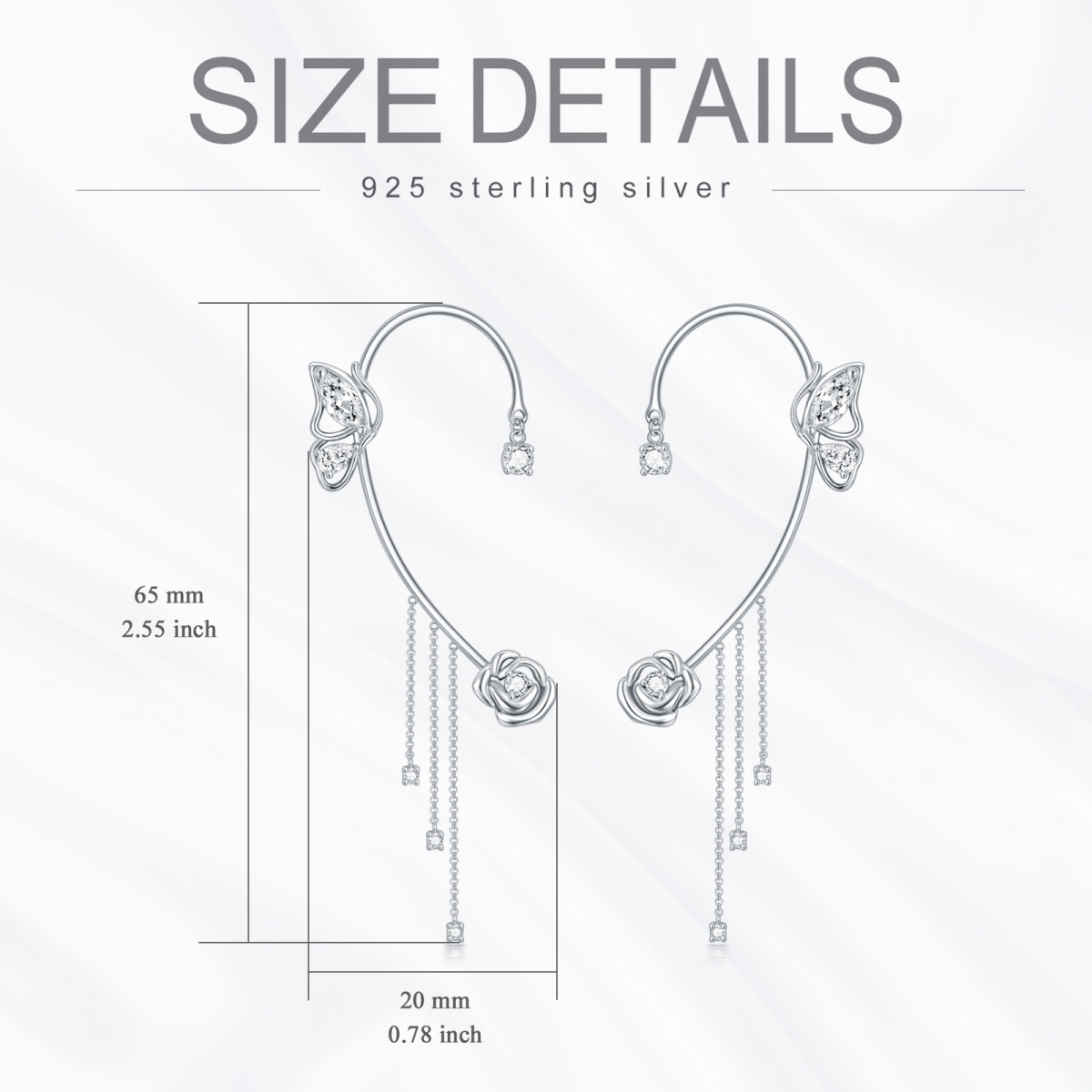 Boucles d'oreilles en argent sterling avec papillon et rose en zircon cubique de forme cir-5