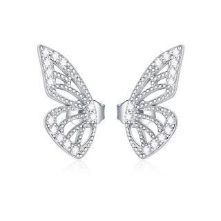 Sterling Silver Circular Shaped Cubic Zirconia Butterfly Stud Earrings-53