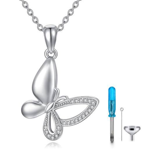 Sterling zilveren cirkelvormige kubieke zirconia Butterfly Urn ketting voor as