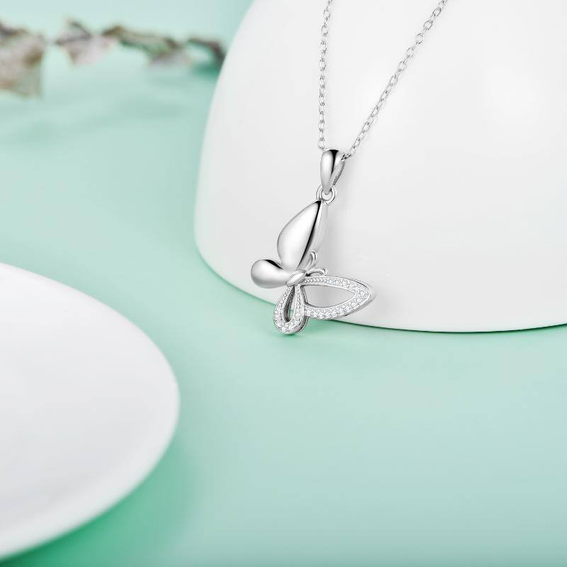 Sterling Silver Circular Shaped Cubic Zirconia Butterfly Urn Necklace for Ashes-3