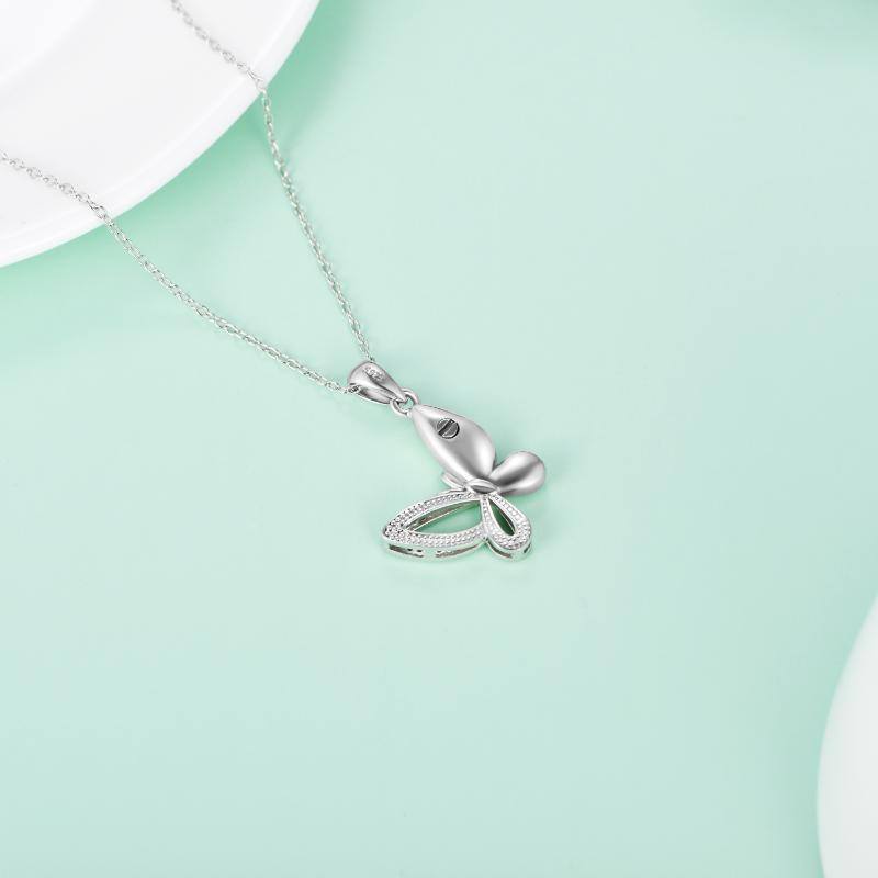 Sterling Silver Circular Shaped Cubic Zirconia Butterfly Urn Necklace for Ashes-5