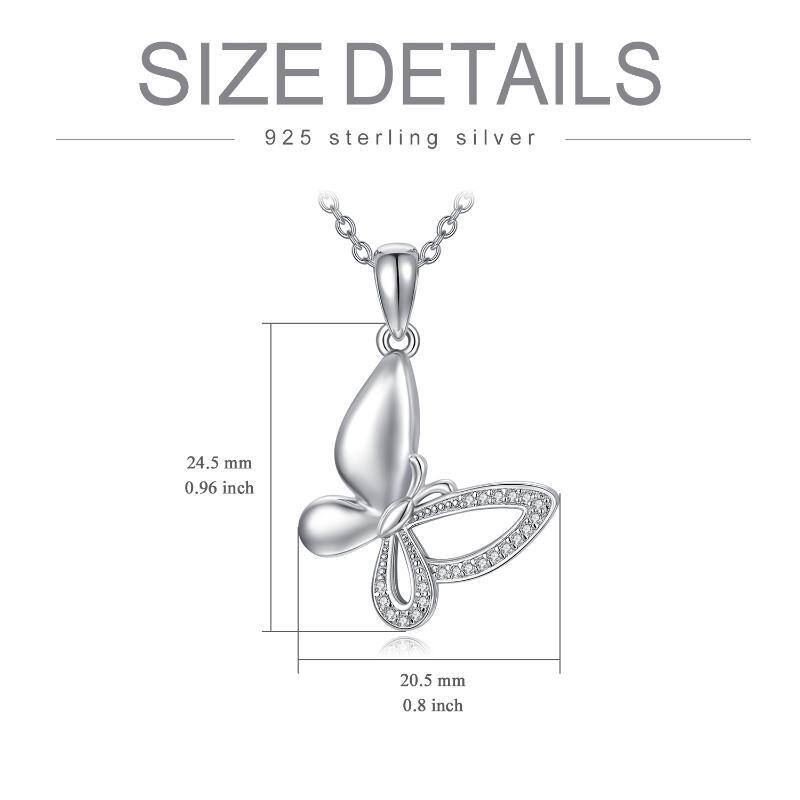 Sterling Silver Circular Shaped Cubic Zirconia Butterfly Urn Necklace for Ashes-6