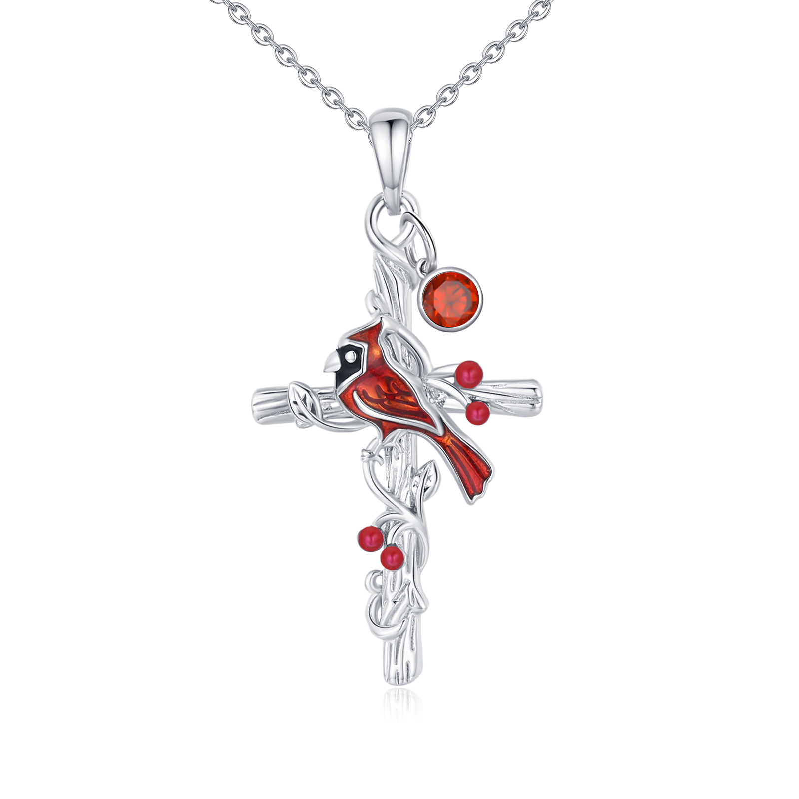 Image of Sterling Silver Circular Cubic Zirconia Cardinal & Cross Pendant Necklace for Women