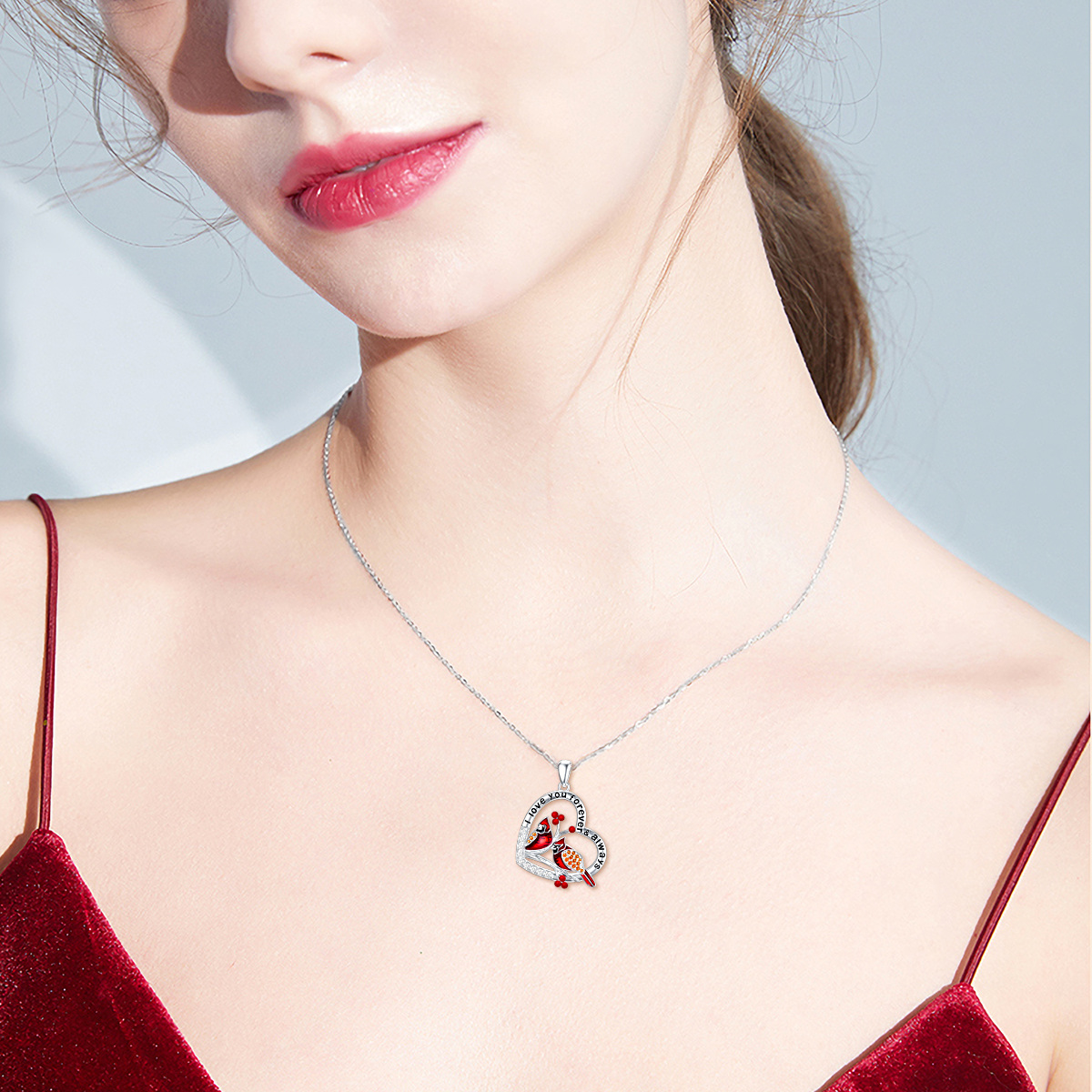 Collier avec pendentif en forme de cœur cardinal en argent sterling et zircone cubique avec mot gravé-2