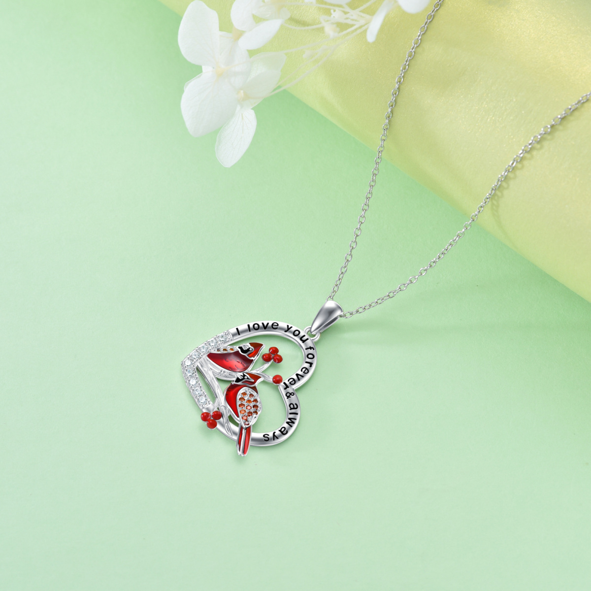 Collier avec pendentif en forme de cœur cardinal en argent sterling et zircone cubique avec mot gravé-4