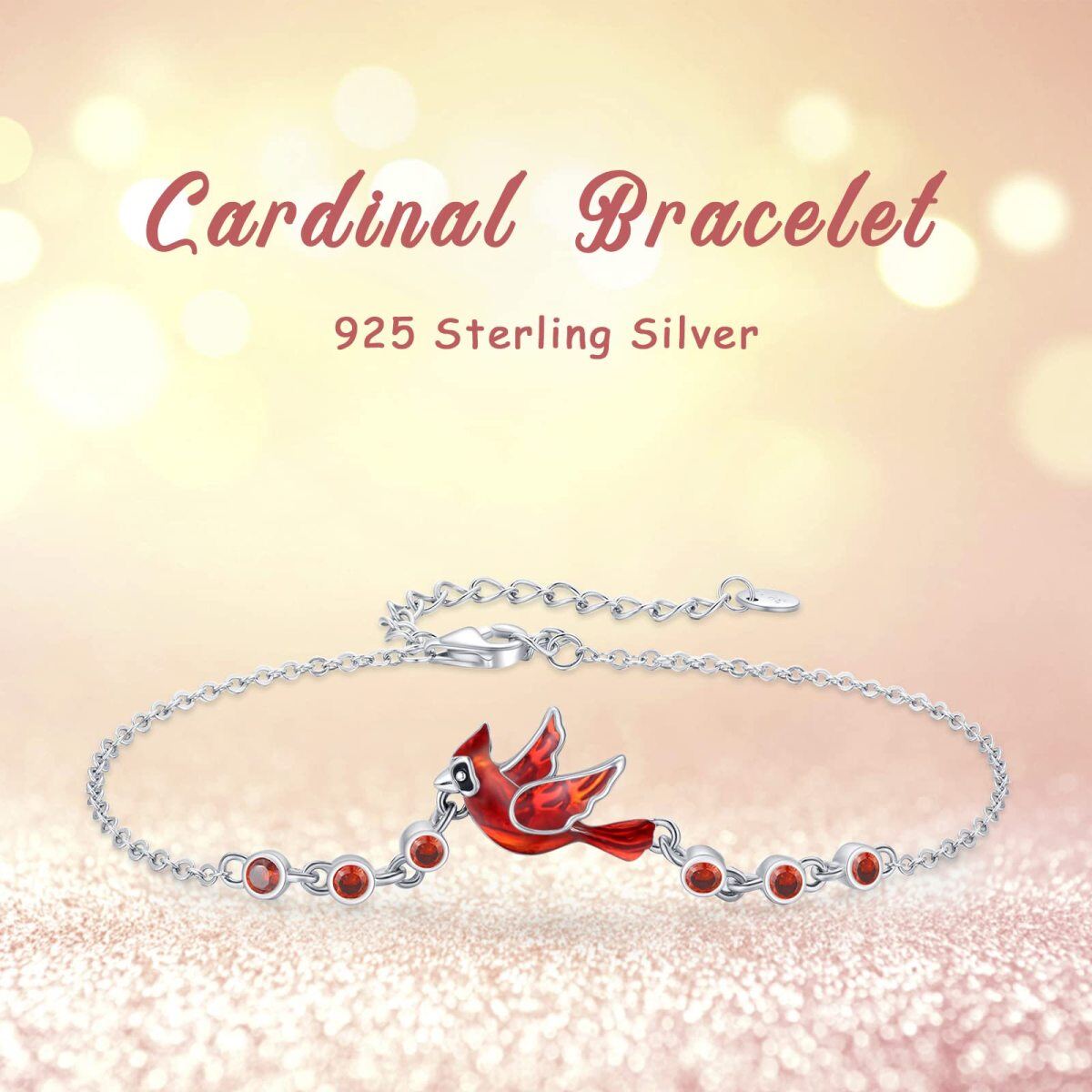 Sterling Silver Circular Shaped Cubic Zirconia Cardinal Pendant Bracelet-6