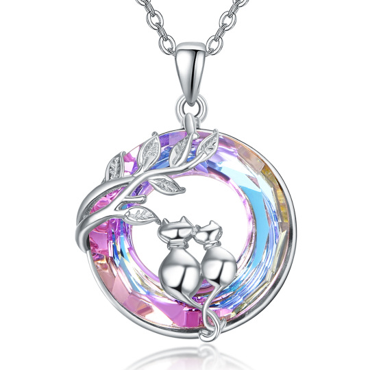 Sterling Silver Circular Shaped Cat Crystal Pendant Necklace