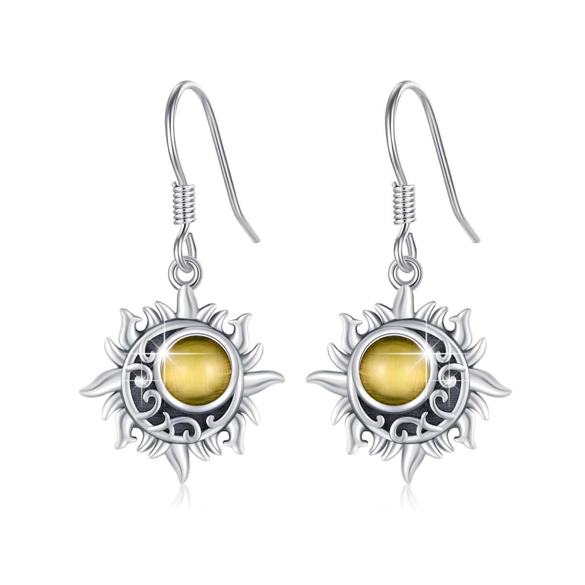 Boucles d'oreilles en argent sterling en forme d'œil de chat avec pierre solaire-1