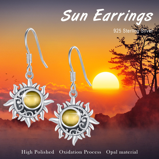 Pendientes gota sol de plata de ley con forma circular de ojo de gato-6